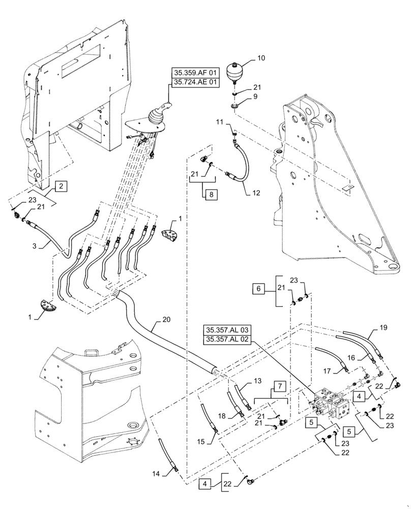 Схема запчастей Case 621F - (35.357.AO[01]) - 3 SPOOL LINE INSTALLATION (35) - HYDRAULIC SYSTEMS