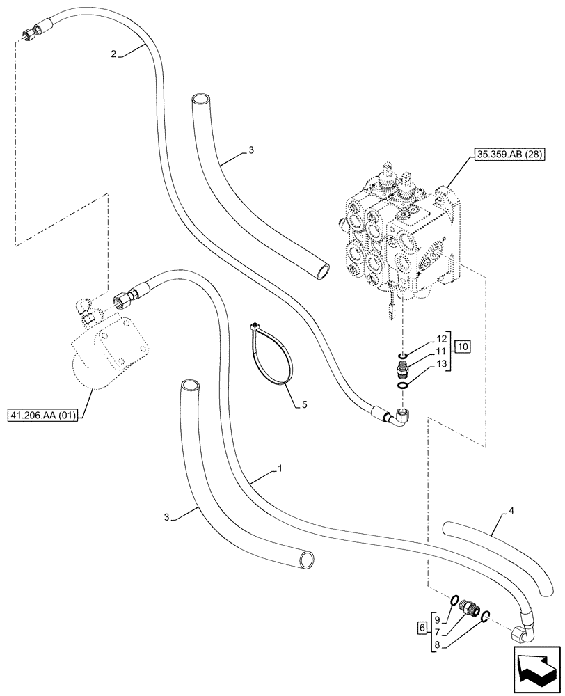 Схема запчастей Case 580SN - (41.200.BZ[03]) - CONTROL VALVE, STEERING VALVE, PILOT LINE (41) - STEERING