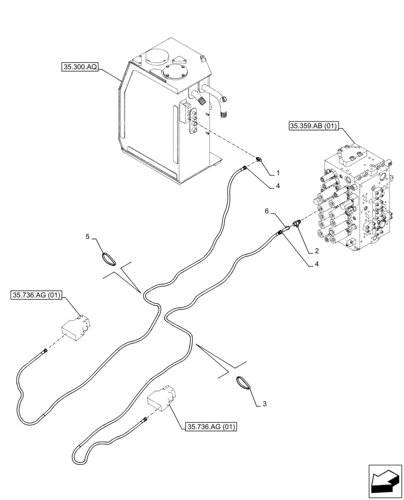 Схема запчастей Case CX350D LC - (35.736.AK[02]) - VAR - 481064 - BOOM, LIFT CYLINDER, SAFETY VALVE, LINE (35) - HYDRAULIC SYSTEMS