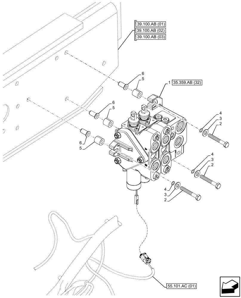 Схема запчастей Case 590SN - (35.359.AB[28]) - LOADER, CONTROL VALVE, PILOT CONTROLS, 2-SPOOL, MOUNTING (35) - HYDRAULIC SYSTEMS