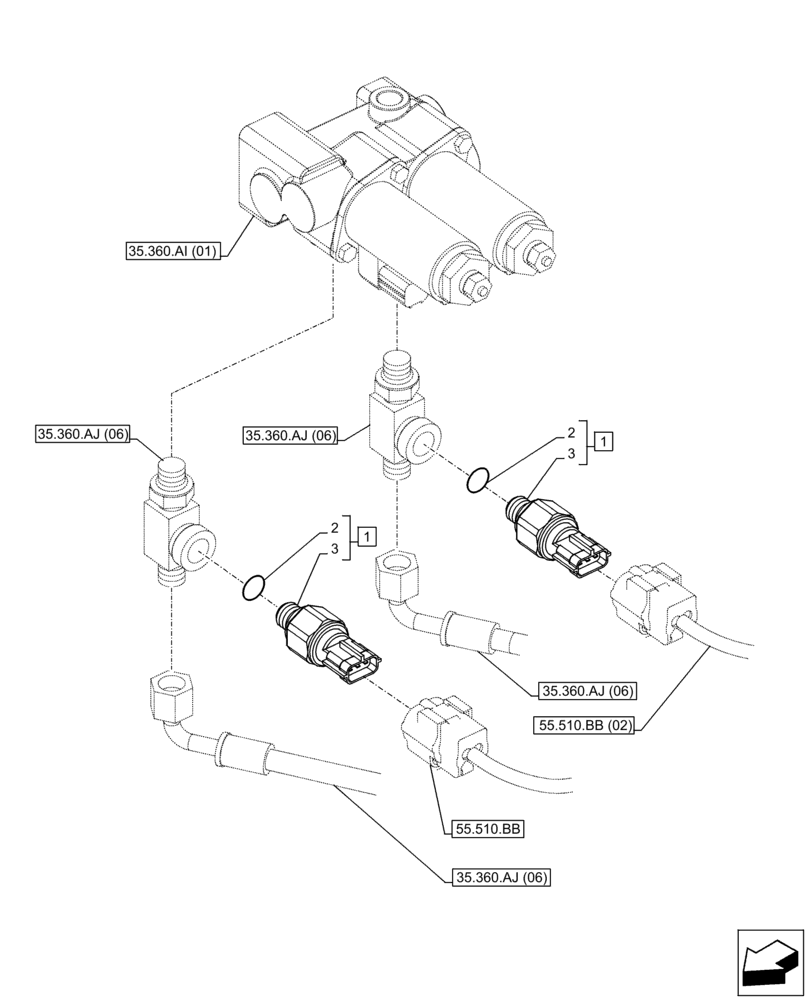 Схема запчастей Case CX300D LC - (55.425.AT[02]) - VAR - 461871 - PRESSURE SENSOR, AUXILIARY CIRCUIT, SHEARS, W/ ELECTRICAL PROPORTIONAL CONTROL (55) - ELECTRICAL SYSTEMS