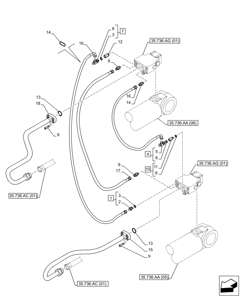 Схема запчастей Case CX350D LC - (35.736.AK[01]) - VAR - 481064 - BOOM, LIFT CYLINDER, SAFETY VALVE, LINE (35) - HYDRAULIC SYSTEMS