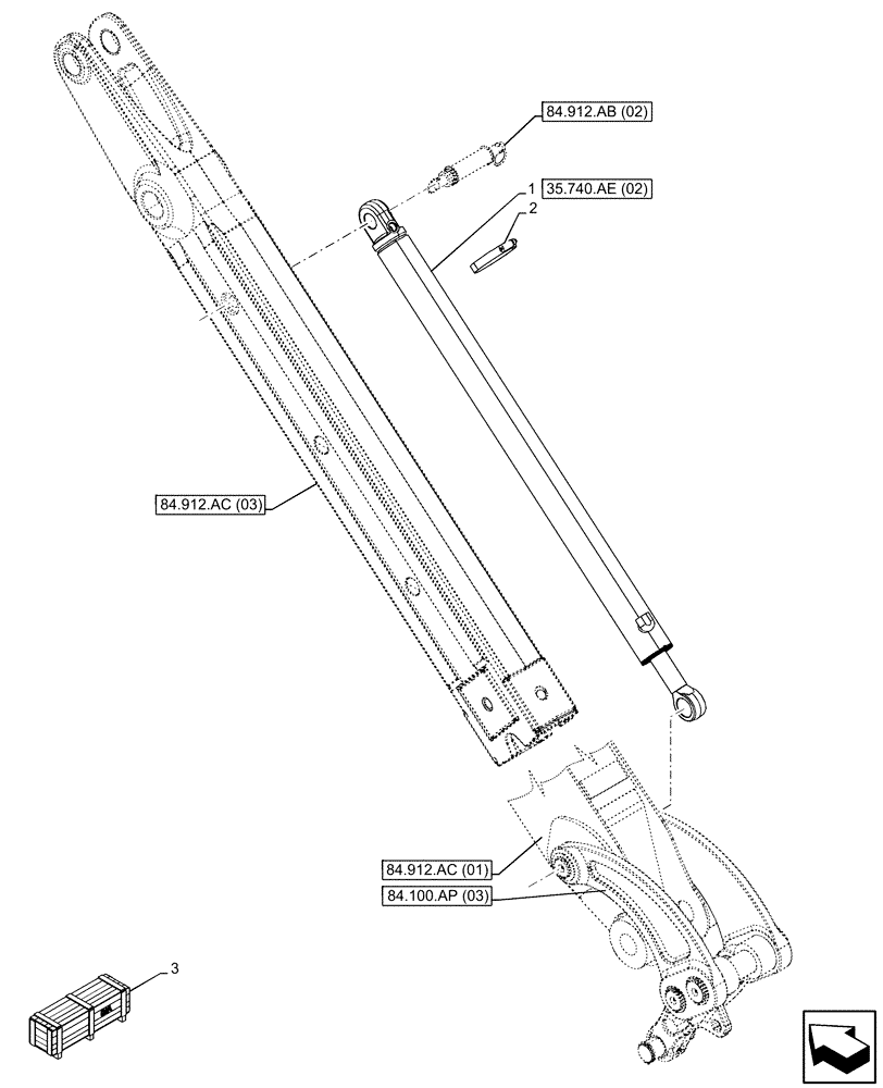 Схема запчастей Case 590SN - (35.740.AE[01]) - VAR - 423076 - EXTENDABLE DIPPER, CYLINDER (35) - HYDRAULIC SYSTEMS