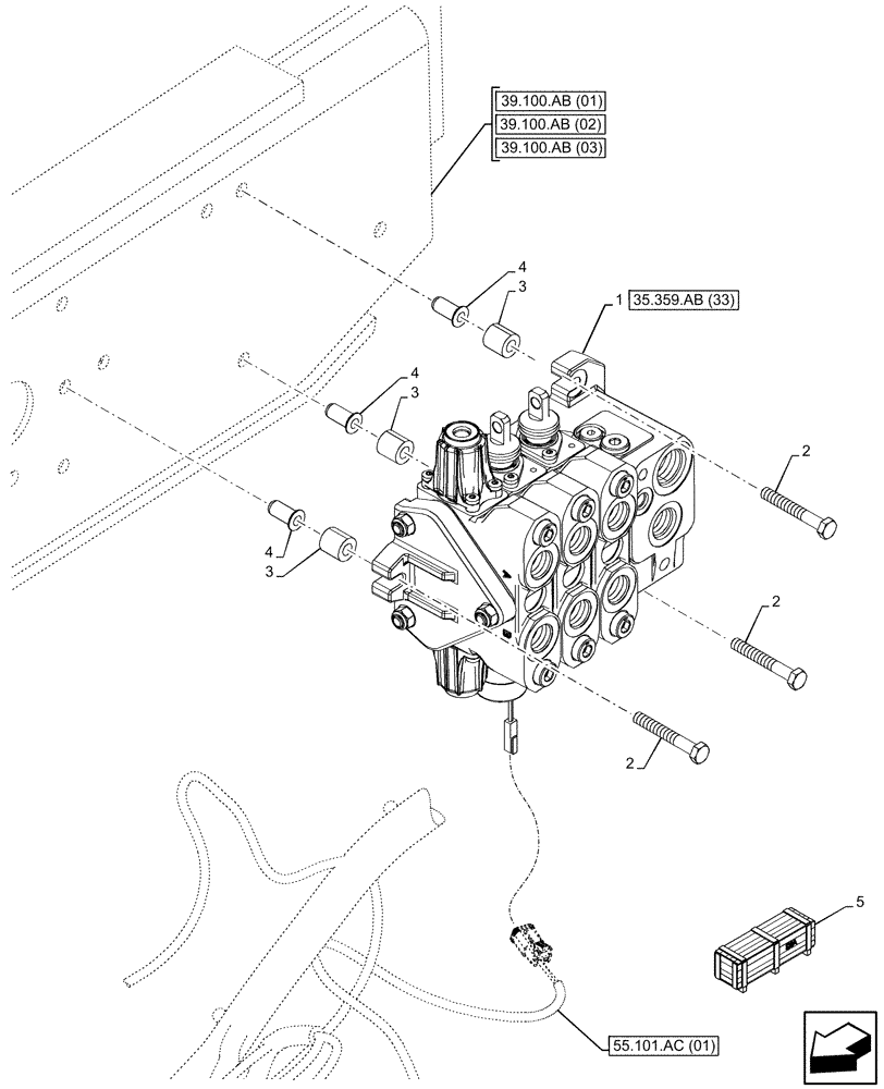 Схема запчастей Case 590SN - (35.359.AB[27]) - VAR - 747864 - LOADER, CONTROL VALVE, PILOT CONTROLS, 3-SPOOL, MOUNTING (35) - HYDRAULIC SYSTEMS