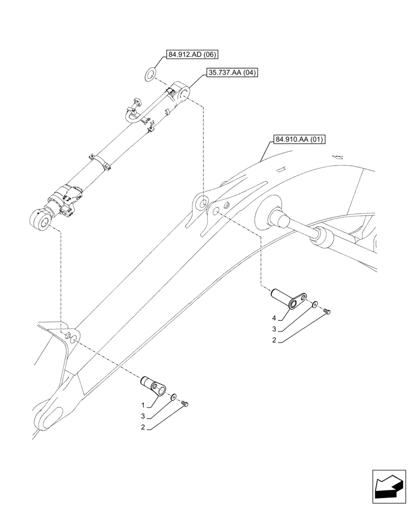 Схема запчастей Case CX350D LC - (84.912.AB[01]) - VAR - 481064 - CYLINDER, PIN, SAFETY VALVE (84) - BOOMS, DIPPERS & BUCKETS