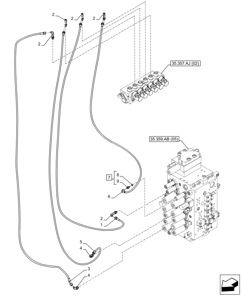 Схема запчастей Case CX300D LC - (35.357.AO[02]) - VAR - 461558 - AR - 461558 - MAIN, SOLENOID VALVE, PRESSURE PIPE, CONTROL PATTERN SELECTION (35) - HYDRAULIC SYSTEMS