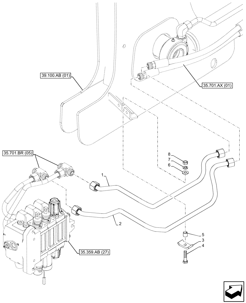 Схема запчастей Case 590SN - (35.701.AX[05]) - VAR - 747864 - LOADER, CYLINDER, LINE (35) - HYDRAULIC SYSTEMS