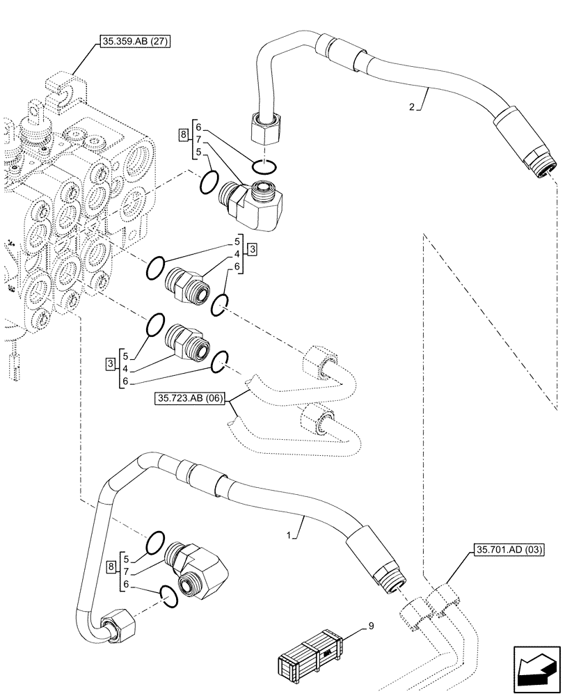 Схема запчастей Case 580SN WT - (35.359.AE[08]) - VAR - 747864 - LOADER, CONTROL VALVE LINE (35) - HYDRAULIC SYSTEMS