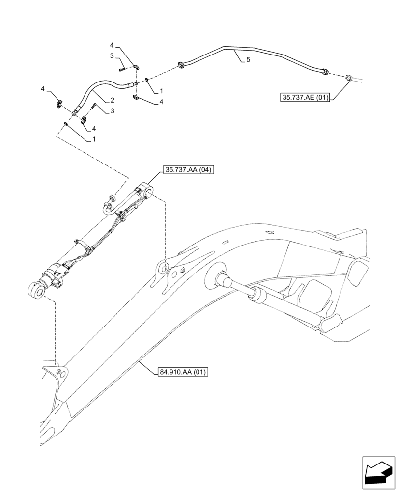 Схема запчастей Case CX350D LC - (35.737.AE[02]) - VAR - 481064 - ARM, CYLINDER LINE, SAFETY VALVE (35) - HYDRAULIC SYSTEMS