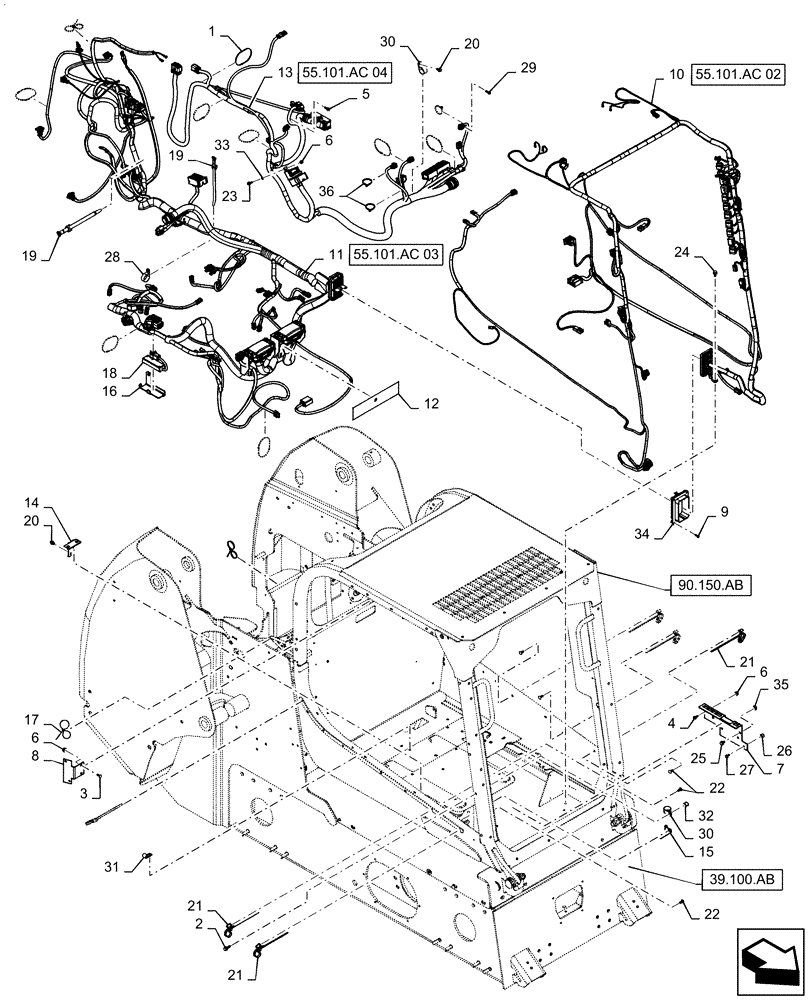 Схема запчастей Case SR270 - (55.101.AC[01]) - WIRE HARNESS & CONNECTOR, MECHANICAL CONTROLS (55) - ELECTRICAL SYSTEMS