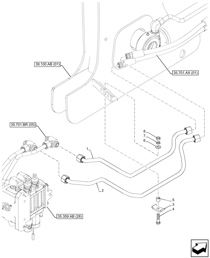 Схема запчастей Case 580SN - (35.701.AX[09]) - LOADER, CYLINDER, LINE (35) - HYDRAULIC SYSTEMS