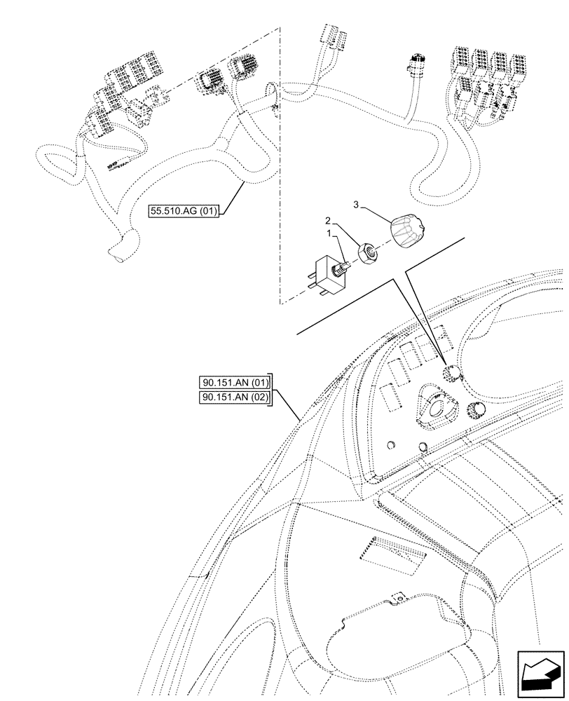 Схема запчастей Case 590SN - (55.051.AJ) - VAR - 747853, 747854, 747855 - BLOWER, POTENTIOMETER (55) - ELECTRICAL SYSTEMS