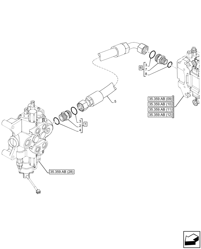 Схема запчастей Case 580N EP - (35.359.AE[12]) - LOADER, CONTROL VALVE LINE, BACKHOE CONTROL VALVE (35) - HYDRAULIC SYSTEMS