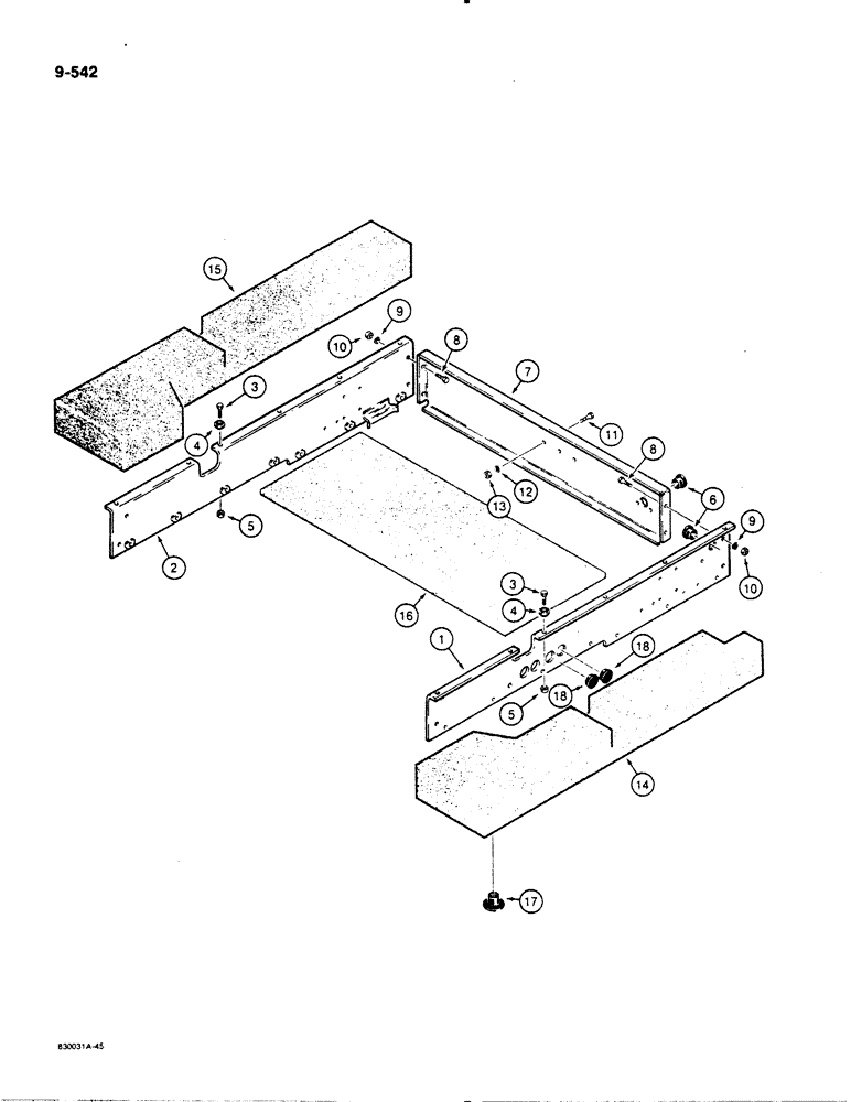 Схема запчастей Case 1450B - (9-542) - PRESSURIZED CAB, ROOF PADS AND ACCESSORY MOUNTING BRACKETS (09) - CHASSIS/ATTACHMENTS