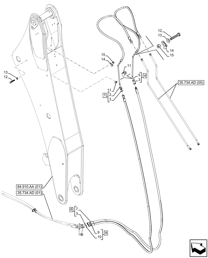Схема запчастей Case 580SN WT - (35.734.AD[04]) - QUICK COUPLER, VALVE, HYDRAULIC LINE, EXTENDABLE DIPPER (35) - HYDRAULIC SYSTEMS