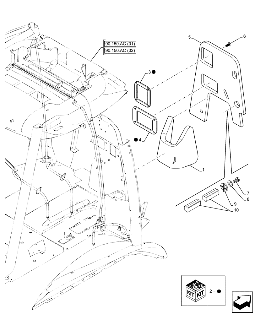 Схема запчастей Case 580N EP - (90.105.AN) - VAR - 747853, 747854, 747855 - CAB, BULKHEAD, INSULATING PANEL (90) - PLATFORM, CAB, BODYWORK AND DECALS