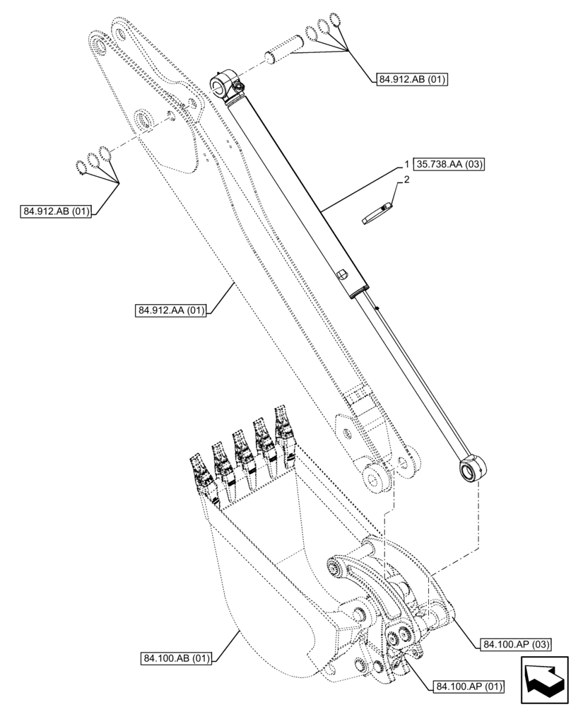 Схема запчастей Case 580N EP - (35.738.AA[01]) - VAR - 423075 - BACKHOE BUCKET, CYLINDER (35) - HYDRAULIC SYSTEMS