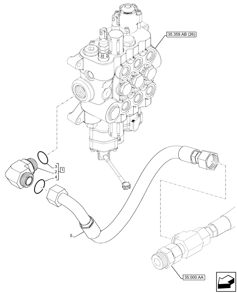 Схема запчастей Case 590SN - (35.106.AO[02]) - VAR - 747776 - LOADER, CONTROL VALVE LINE, HYDRAULIC PUMP (35) - HYDRAULIC SYSTEMS