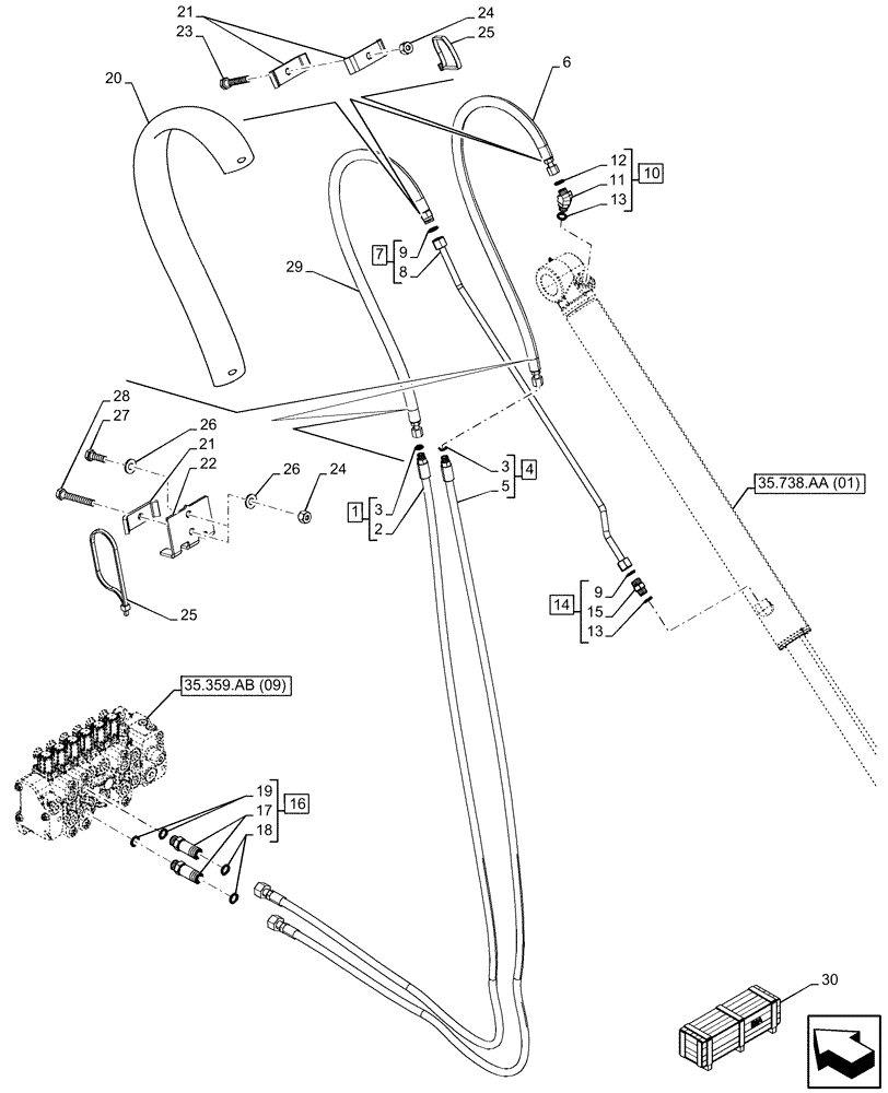 Схема запчастей Case 580N EP - (35.738.AE[01]) - VAR - 423075 - BACKHOE BUCKET, STANDARD DIPPER, CYLINDER, LINES (35) - HYDRAULIC SYSTEMS