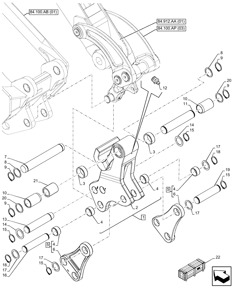 Схема запчастей Case 580SN WT - (84.100.AP[05]) - VAR - 745162 - BACKHOE BUCKET, UNIVERSAL COUPLING, EXTENDABLE DIPPER, LINK (84) - BOOMS, DIPPERS & BUCKETS