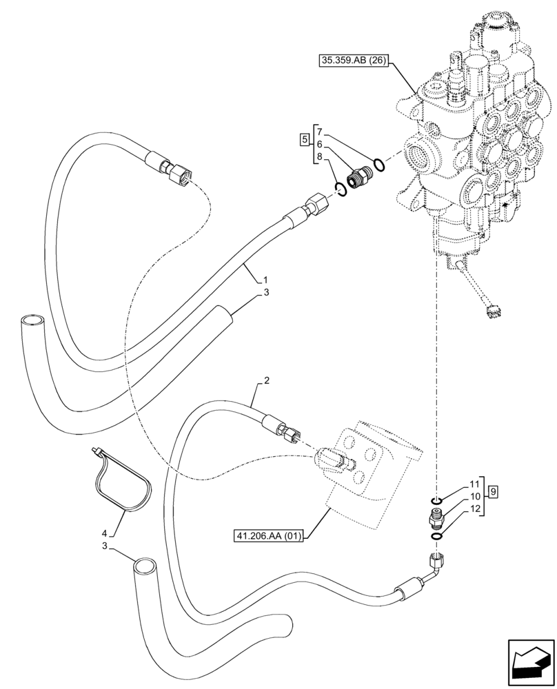 Схема запчастей Case 590SN - (41.200.BZ[01]) - VAR - 747776 - CONTROL VALVE, STEERING VALVE, PILOT LINE (41) - STEERING