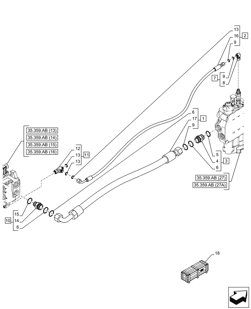 Схема запчастей Case 580N EP - (35.359.AE[08]) - VAR - 747864 - LOADER, CONTROL VALVE LINE, BACKHOE CONTROL VALVE (35) - HYDRAULIC SYSTEMS