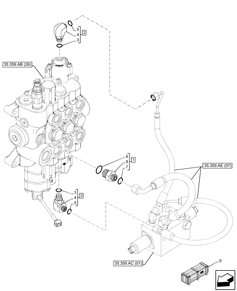 Схема запчастей Case 580SN - (35.359.AE[05]) - VAR - 747776 - LOADER, AUXILIARY CONTROL VALVE, LINE (35) - HYDRAULIC SYSTEMS