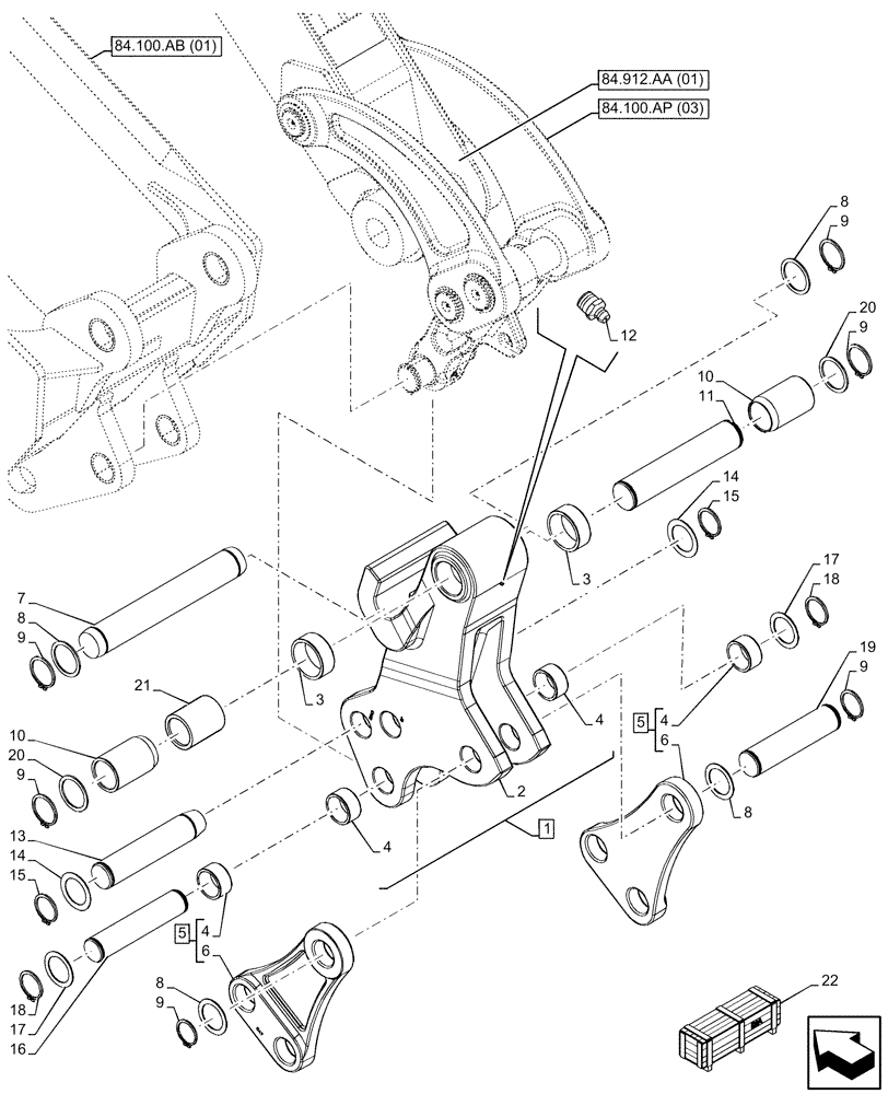 Схема запчастей Case 590SN - (84.100.AP[04]) - VAR - 745162 - BACKHOE BUCKET, UNIVERSAL COUPLING, STANDARD DIPPER, LINK (84) - BOOMS, DIPPERS & BUCKETS