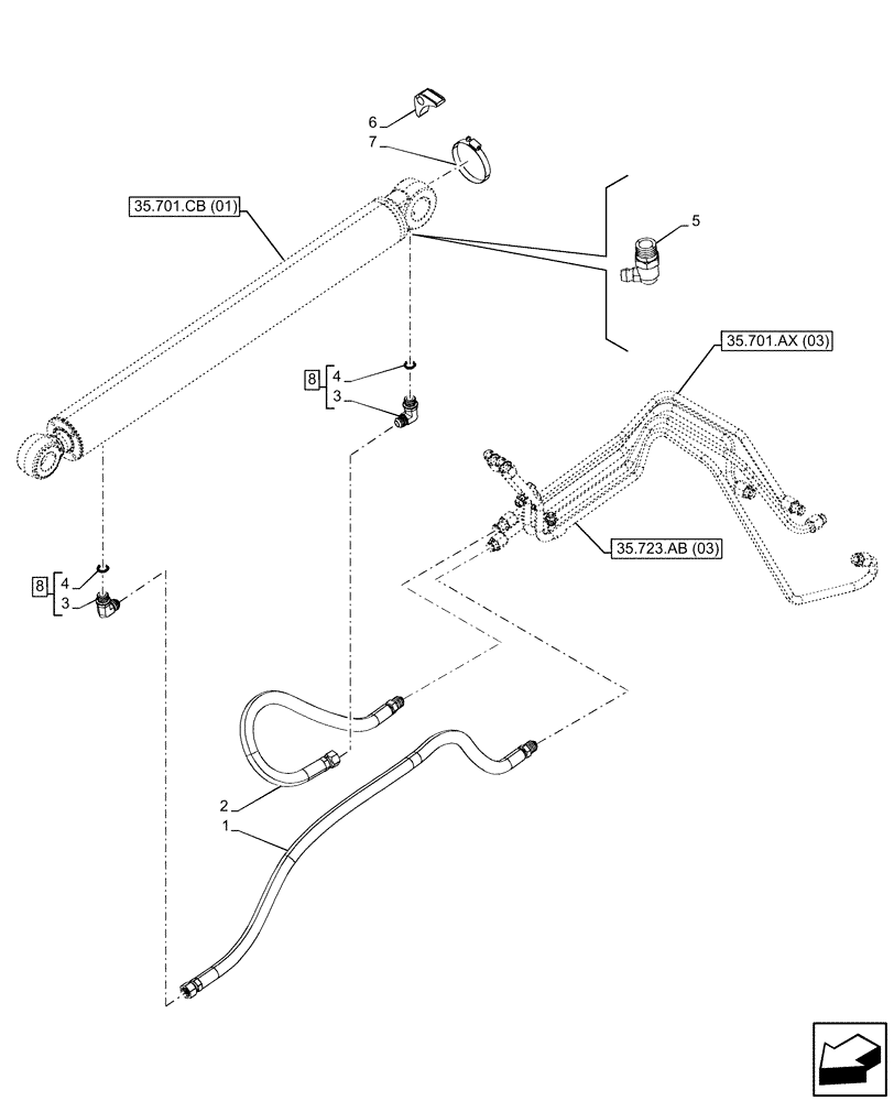 Схема запчастей Case 580N EP - (35.701.AX[01]) - LOADER, CYLINDER, LINES (35) - HYDRAULIC SYSTEMS