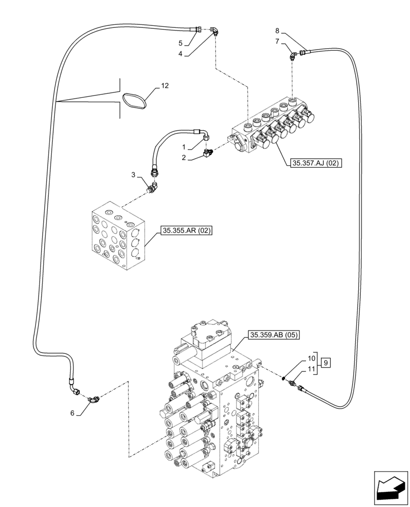 Схема запчастей Case CX300D LC - (35.357.AO[01]) - VAR - 461558 - MAIN, SOLENOID VALVE, PRESSURE PIPE, CONTROL PATTERN SELECTION (35) - HYDRAULIC SYSTEMS