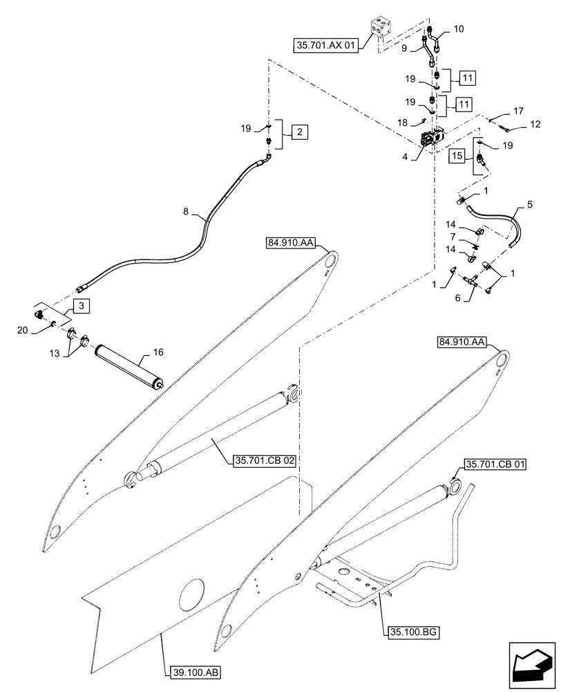 Схема запчастей Case TR340 - (35.701.050[01]) - RIDE CONTROL (35) - HYDRAULIC SYSTEMS