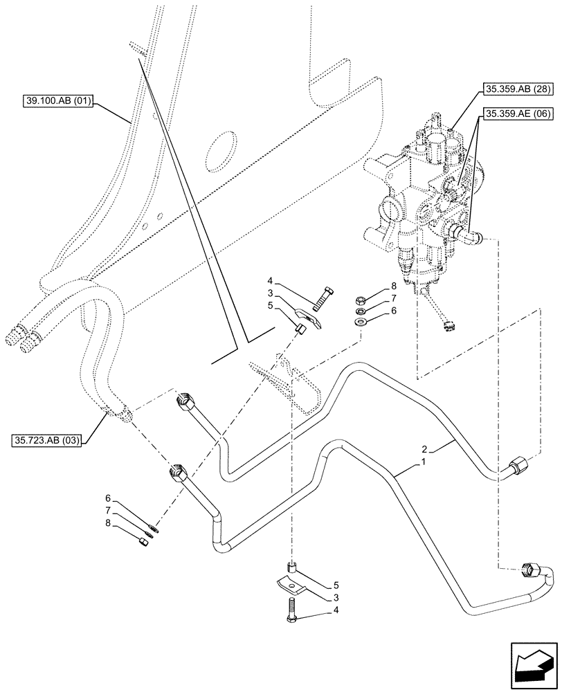 Схема запчастей Case 580N EP - (35.723.AB[06]) - LOADER BUCKET CYLINDER LINES (35) - HYDRAULIC SYSTEMS