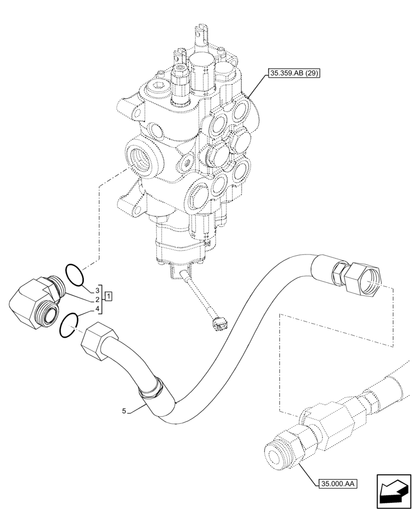 Схема запчастей Case 580SN - (35.106.AO[05]) - LOADER, CONTROL VALVE LINE, HYDRAULIC PUMP (35) - HYDRAULIC SYSTEMS