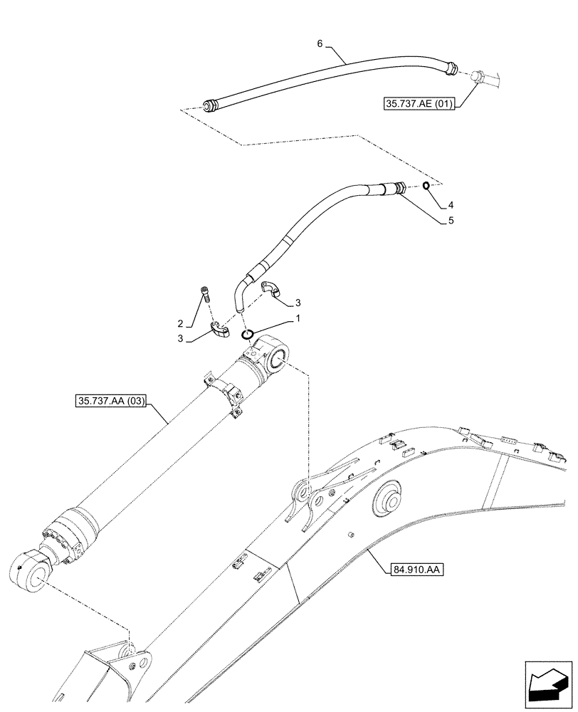 Схема запчастей Case CX210D LC - (35.737.AE[03]) - VAR - 481064 - ARM, CYLINDER, LINE, SAFETY VALVE (35) - HYDRAULIC SYSTEMS