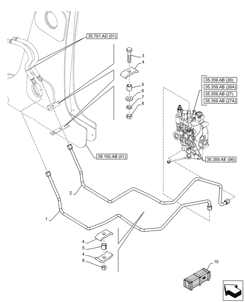 Схема запчастей Case 580N EP - (35.701.AD[02]) - VAR - 747776, 747864 - LOADER BUCKET, AUXILIARY HYDRAULIC (35) - HYDRAULIC SYSTEMS