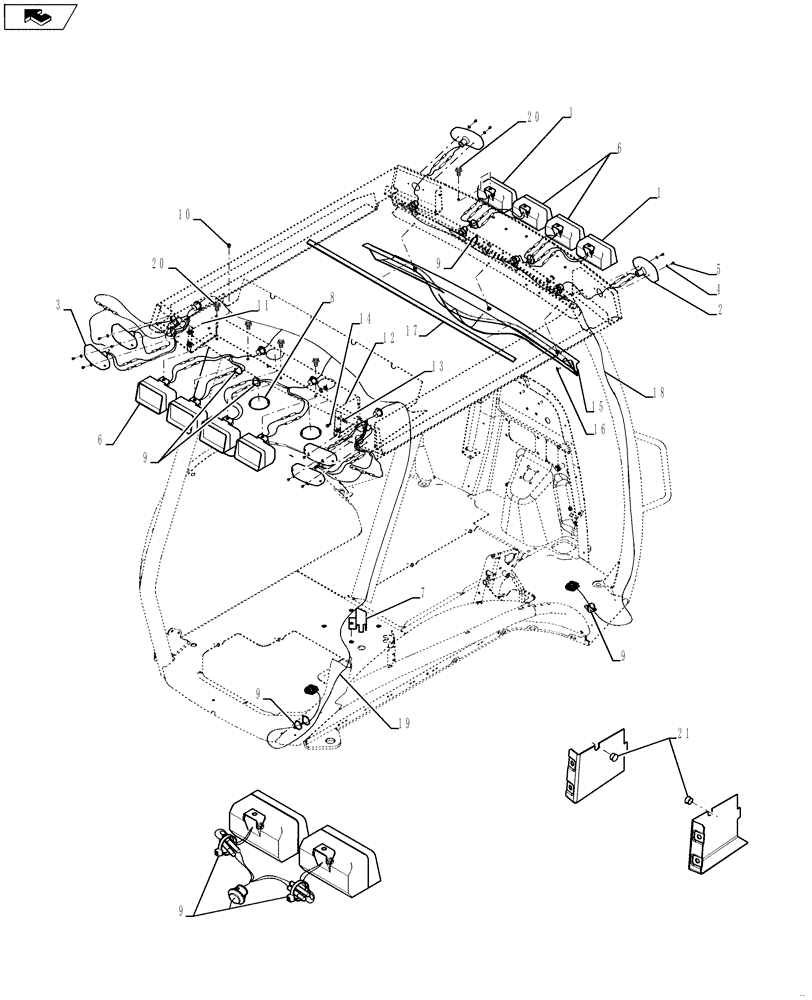 Схема запчастей Case 580SN WT - (55.404.01[01]) - ELECTRICAL - LAMPS, ROPS CANOPY (55) - ELECTRICAL SYSTEMS