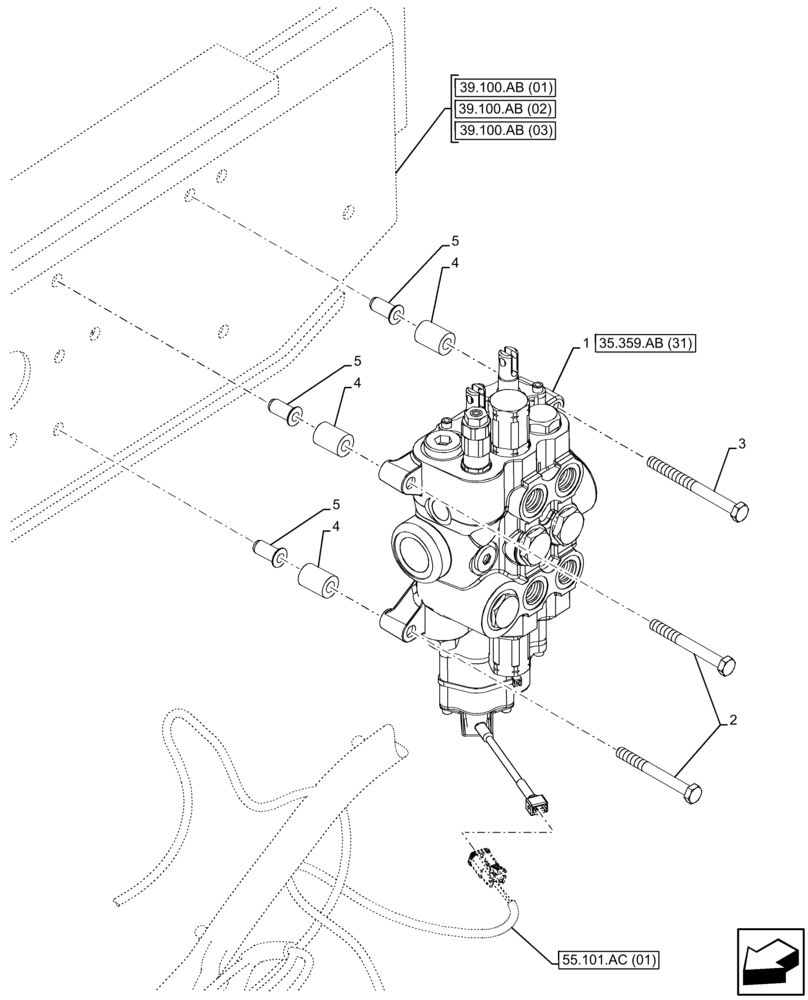 Схема запчастей Case 590SN - (35.359.AB[29]) - LOADER, CONTROL VALVE, MECHANICAL, 2-SPOOL, MOUNTING (35) - HYDRAULIC SYSTEMS