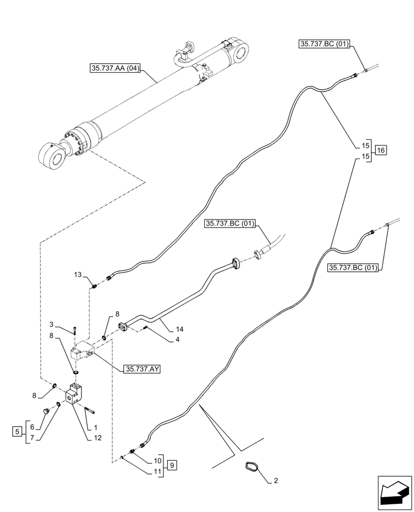 Схема запчастей Case CX350D LC - (35.737.BC[02]) - VAR - 481064 - ARM CYLINDER, SAFETY VALVE, LINE (35) - HYDRAULIC SYSTEMS