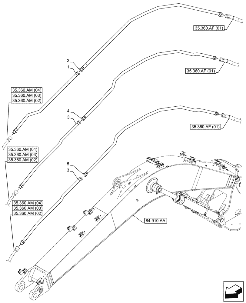 Схема запчастей Case CX210D LC - (35.360.AM[01]) - VAR - 461863 - BOOM, LINE, CLAMSHELL BUCKET, ROTATION, W/ ELECTRICAL PROPORTIONAL CONTROL (35) - HYDRAULIC SYSTEMS