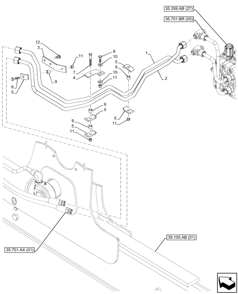 Схема запчастей Case 590SN - (35.701.AX[04]) - VAR - 747864 - LOADER, CYLINDER, LINE (35) - HYDRAULIC SYSTEMS