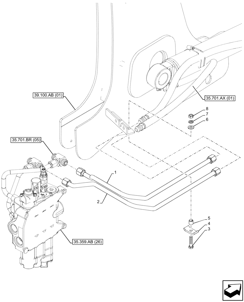 Схема запчастей Case 580N EP - (35.701.AX[03]) - VAR - 747776, 747864 - LOADER, CYLINDER, LINE (35) - HYDRAULIC SYSTEMS