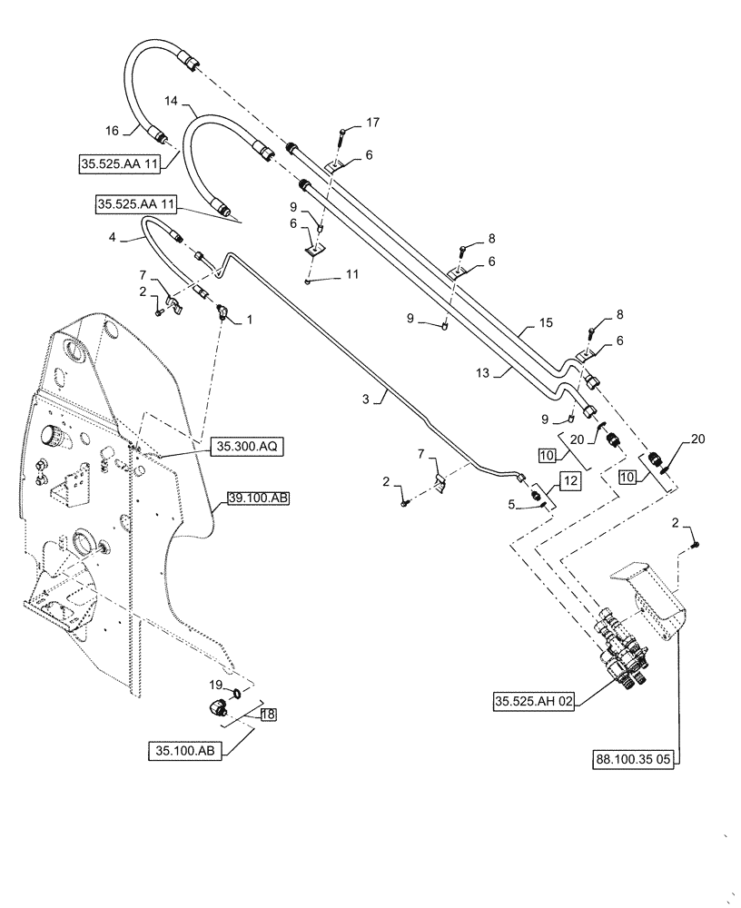 Схема запчастей Case SR240 - (35.525.AA[12]) - AUXILIARY HYDRAULIC, HIGH FLOW, BOOM SECTION, BASIC (35) - HYDRAULIC SYSTEMS