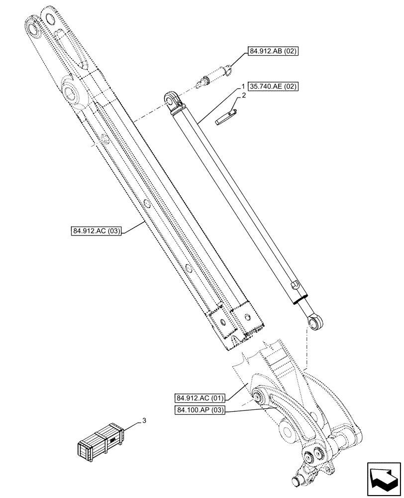 Схема запчастей Case 580N EP - (35.740.AE[01]) - VAR - 423076 - EXTENDABLE DIPPER, CYLINDER (35) - HYDRAULIC SYSTEMS