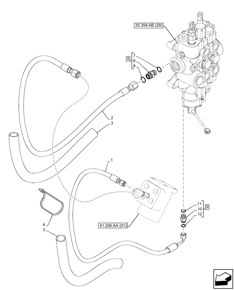 Схема запчастей Case 590SN - (41.200.BZ[04]) - CONTROL VALVE, STEERING VALVE, PILOT LINE (41) - STEERING