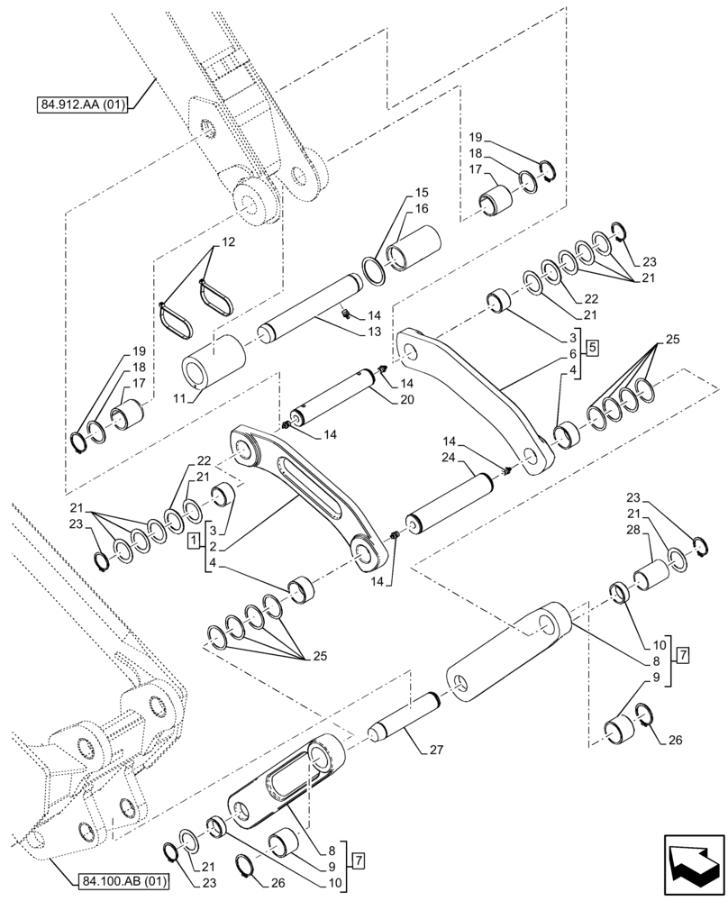 Схема запчастей Case 580SN - (84.100.AP[06]) - VAR - 423048 - BACKHOE BUCKET, LINK STRAIGHT (84) - BOOMS, DIPPERS & BUCKETS