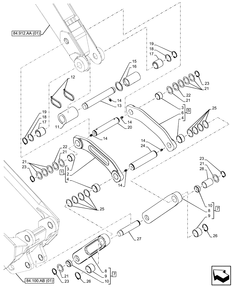 Схема запчастей Case 580N EP - (84.100.AP[06]) - BACKHOE BUCKET, LINK STRAIGHT (84) - BOOMS, DIPPERS & BUCKETS