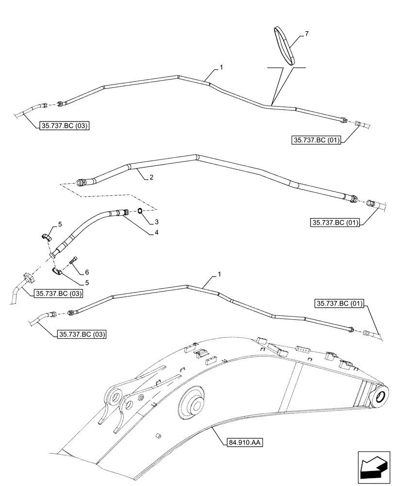 Схема запчастей Case CX210D NLC - (35.737.BC[02]) - VAR - 481064 - ARM, CYLINDER, SAFETY VALVE, LINES (35) - HYDRAULIC SYSTEMS