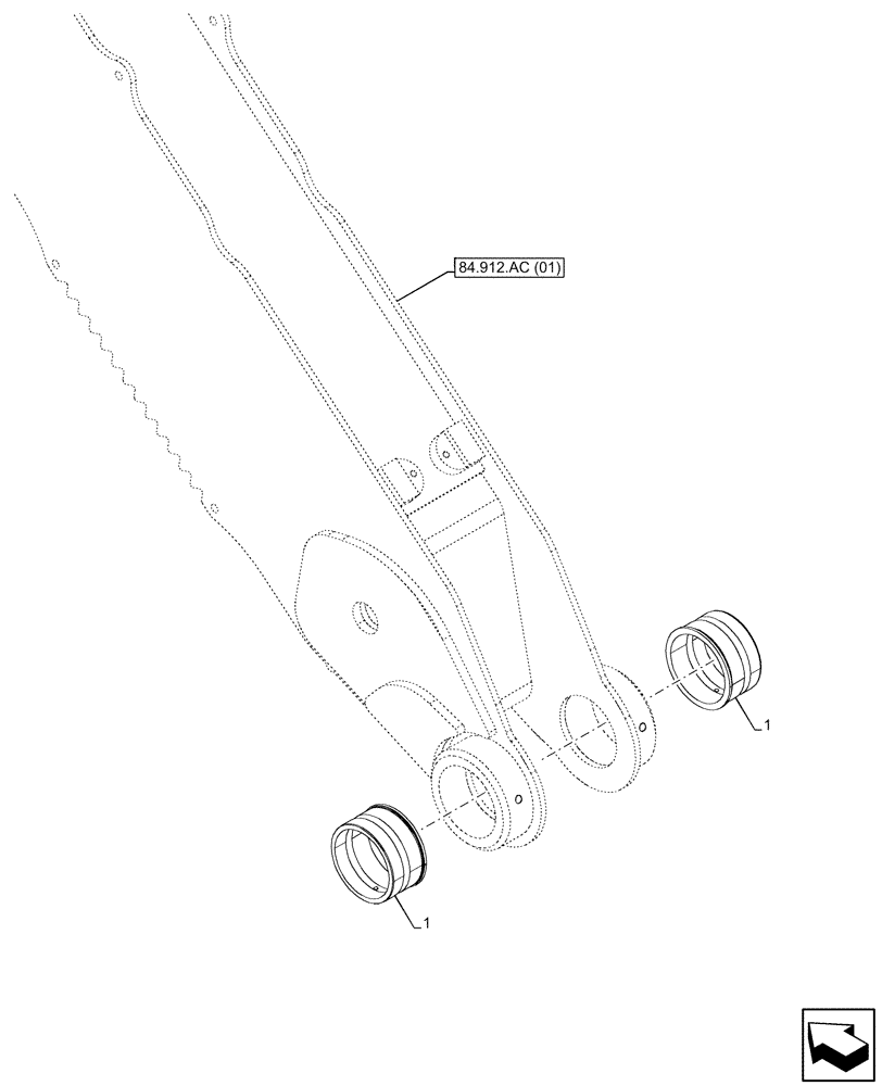 Схема запчастей Case 580SN WT - (84.912.AD[03]) - EXTENDABLE DIPPER, HYDRAULIC COUPLER, BUSHING (84) - BOOMS, DIPPERS & BUCKETS