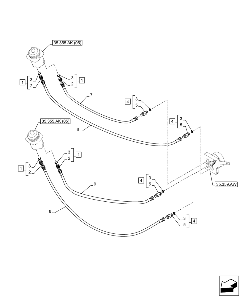 Схема запчастей Case CX350D LC - (35.355.AC[03]) - VAR - 461558 - JOYSTICK, HYDRAULIC LINE, CONTROL PATTERN SELECTION (35) - HYDRAULIC SYSTEMS