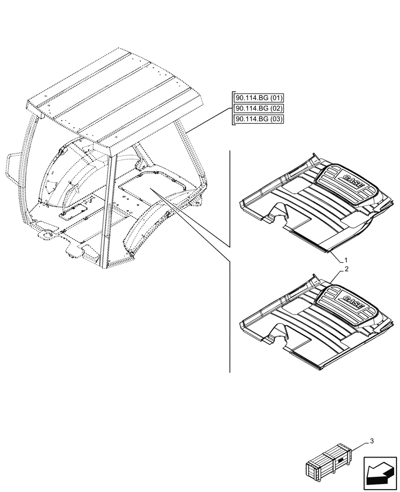 Схема запчастей Case 590SN - (90.110.BD[02]) - VAR - 423000 - CANOPY, FLOOR MAT (90) - PLATFORM, CAB, BODYWORK AND DECALS